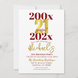 Invitation 21e fête d'anniversaire moderne