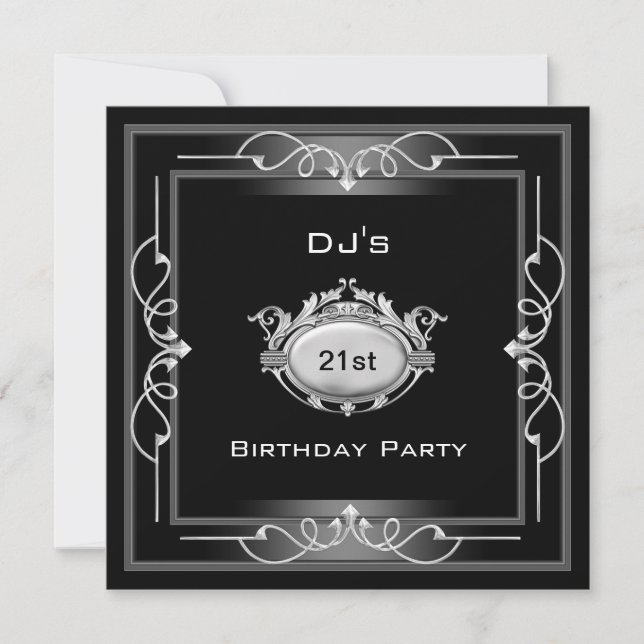 Invitation 21e fête d'anniversaire Noir Argent Blanc Art Déco (Devant)