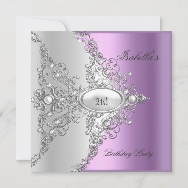 Invitation 21e fête d'anniversaire Purple Lilac Silver White (Devant)