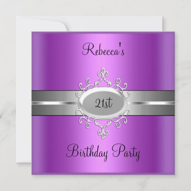 Invitation 21e fête d'anniversaire Purple Pink Silver (Devant)