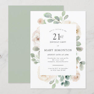 Invitation 21e fête d'anniversaire Rose blanche Floral
