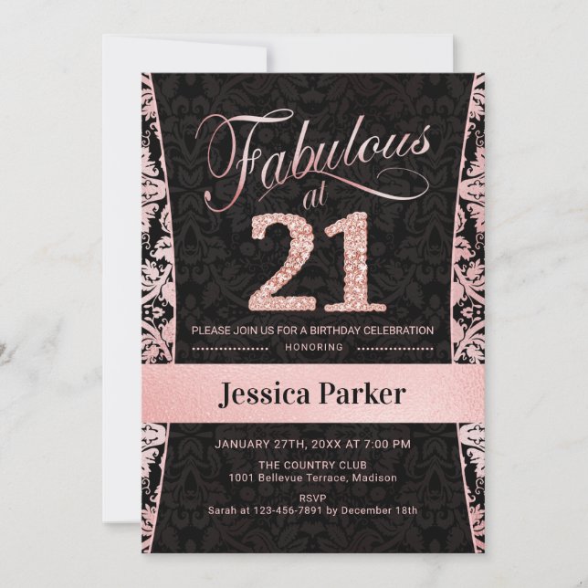 Invitation 21e fête d'anniversaire - Rose Gold Black (Devant)