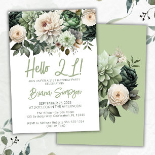 Invitation 21e fête d'anniversaire Sage Green Floral