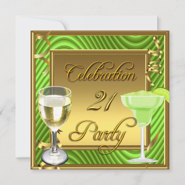 Invitation 21e Fête Gold Lime Green Anniversaire (Devant)
