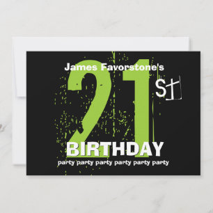 Invitation 21e fête moderne d'anniversaire Green and Black W1