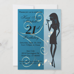 Invitation 21e fille d'anniversaire adulte - Bleu