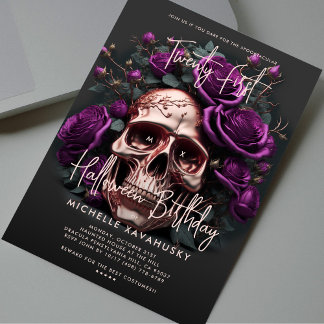 Invitation 21e Halloween Crâne pourpre Roses