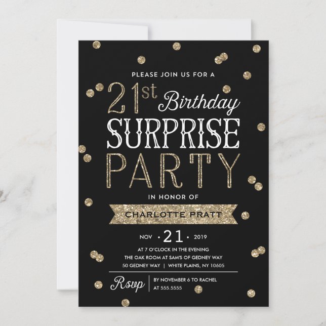 Invitation 21e Parties scintillant Confetti Surprise Party In (Devant)