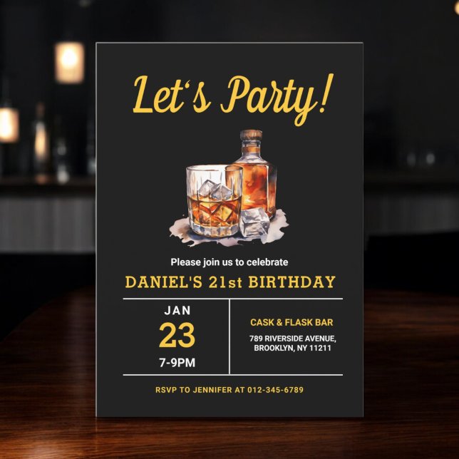 Invitation 21e Whiskey Bourbon fête d'anniversaire pour adult (Créateur téléchargé)