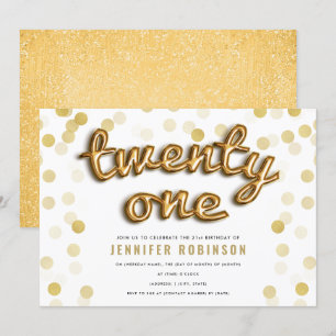 Invitation 21ème anniversaire d'or de parties scintillantes