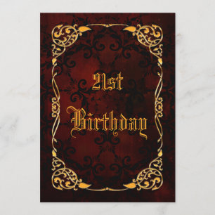 Invitation 21ème anniversaire encadré par or gothique