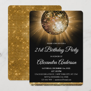 Invitation 21ème boule de disco d'or de fête d'anniversaire