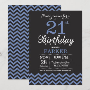 Invitation 21ème Noir et bleu d'invitation d'anniversaire