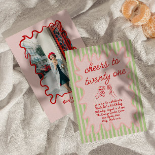 Invitation 21ème photo couleur de la main rose dessinée Anniv