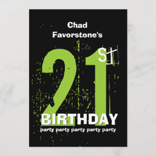 Invitation 21ème W1797A vert et noir de fête d'anniversaire