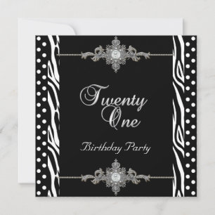 Invitation 21ème Zèbre Argent Blanc Tache de Diamant