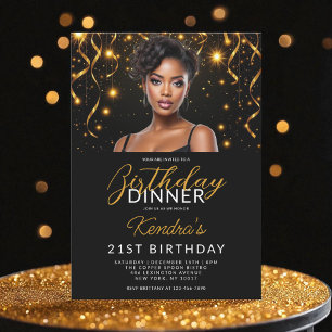 Invitation 21s Anniversaire Dîner Gold Black Photo Instagram