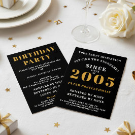 Invitation 21st Birthday 2005 Black Gold Personalized For Him