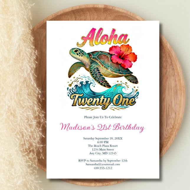 Invitation  21st Birthday Tropical Ocean Beach Theme (21st Birthday party invitation. Aloha Twenty One, Beach Ocean Tropical theme, Digital or printed)