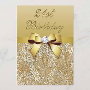 Invitation 21th Paillettes et arc de Faux d'or d'anniversaire