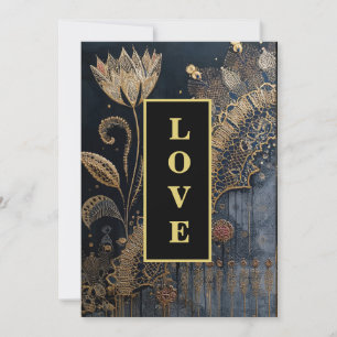 Invitation *~ 22 RSVP AR26 QR Gold Lace LOVE Vintage Wedding