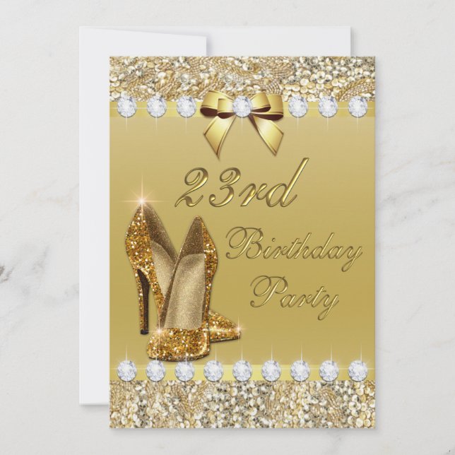 Invitation 23e anniversaire Classy Gold Heels Sequins Diamond (Devant)