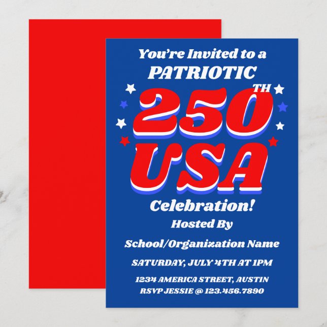 Invitation 250 USA Celebration Editable Patriotic Invite (Devant / Derrière)