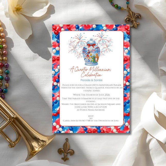 Invitation 250e Anniversaire Parade & Party Ginger Jar (250th Anniversary Parade & Party Ginger Jar Invitation)