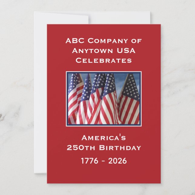 Invitation 250e anniversaire USA Drapeaux américains patrioti (Devant)