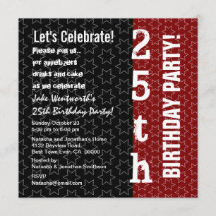 Invitation 25e année Anniversaire Black Red White Stars