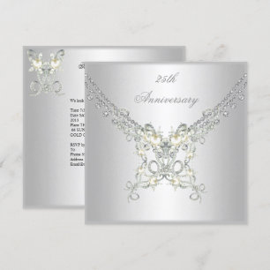 Invitation 25e Anniversaire Bijou de perle en argent blanc 2