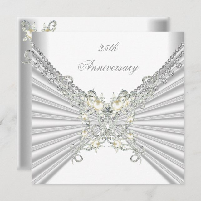 Invitation 25e Anniversaire Bijou de perle en argent blanc 2 (Devant / Derrière)