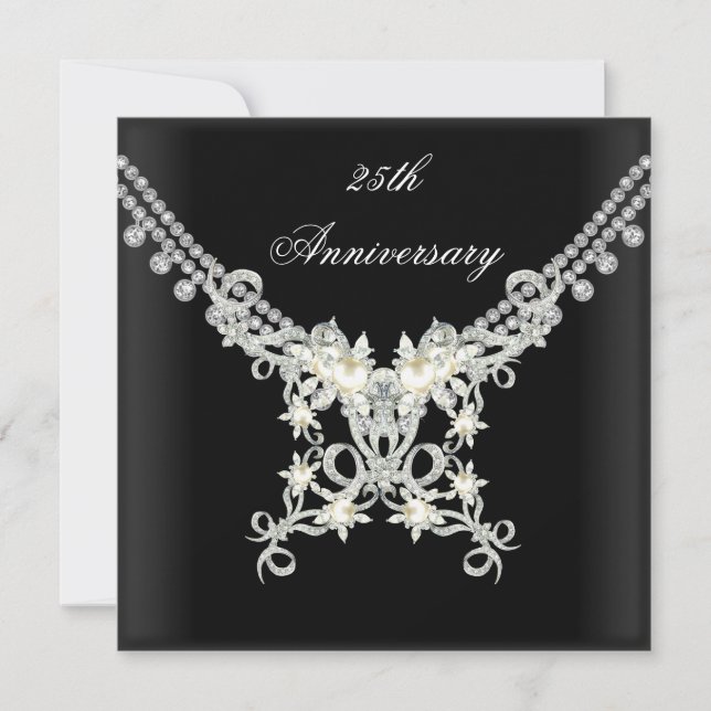 Invitation 25e Anniversaire Black White Silver Pearl Jewel (Devant)