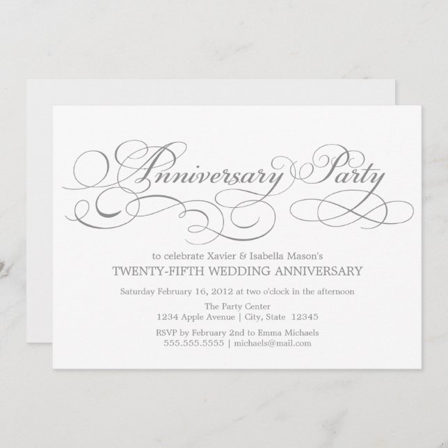 Invitation 25e anniversaire | Blanc/Argent (Devant / Derrière)