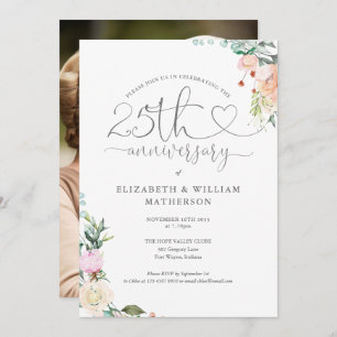 Invitation 25e anniversaire Cardiaque Script photo florale