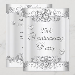 Invitation 25e anniversaire Coeurs de diamants blancs en arge