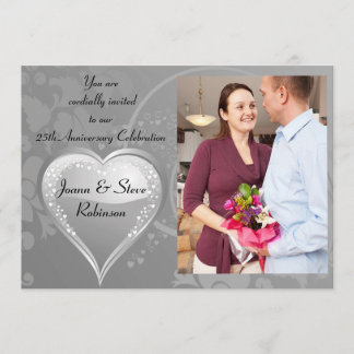 Invitation 25e anniversaire d'argent coeur tourbillonnant d'a