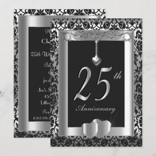 Invitation 25e anniversaire d'argent et de Mariage noir  DO-I