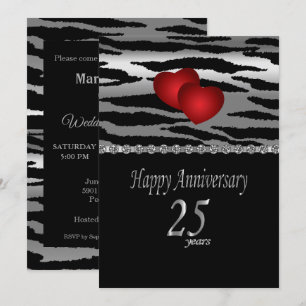 Invitation 25e anniversaire d'argent - Motif zèbre - Amour