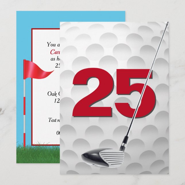 Invitation 25e Anniversaire de la fête de golf Thème (Devant / Derrière)
