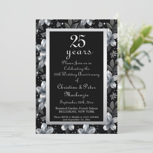 Invitation 25e anniversaire de la Parties scintillant d'argen (Debout devant)
