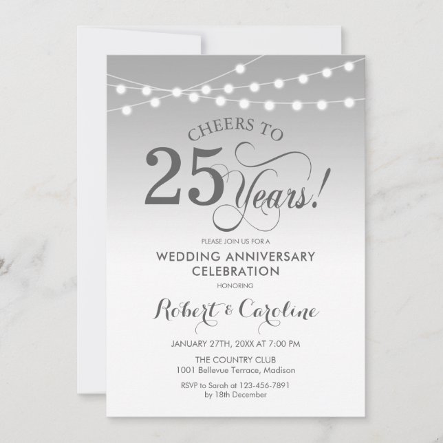 Invitation 25e anniversaire de mariage - Argent blanc (Devant)
