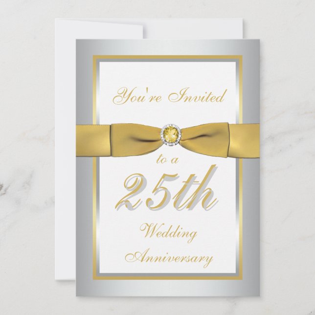 Invitation 25e anniversaire de mariage Argent et O (Devant)