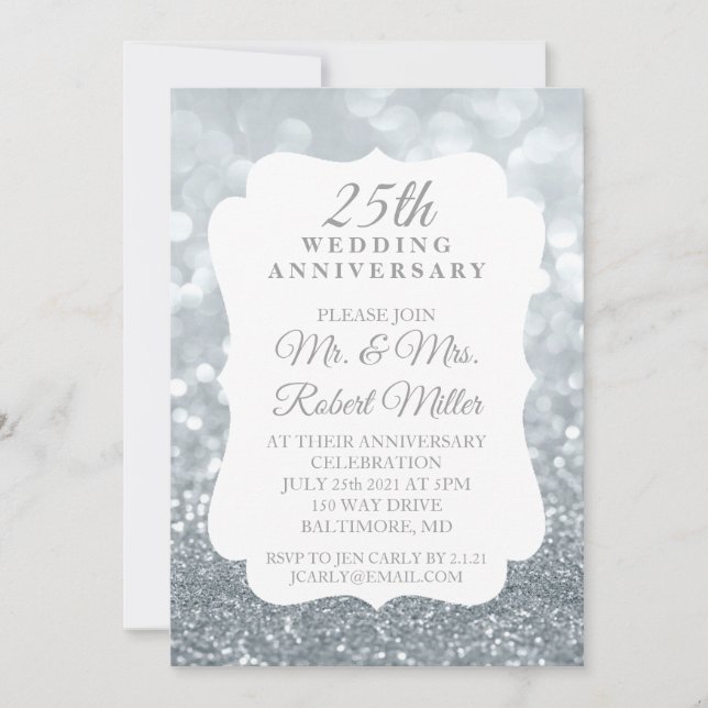 Invitation - 25e anniversaire de mariage Argent sc (Devant)