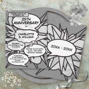 Invitation 25e Anniversaire de Mariage Bande Dessinée Pop Art