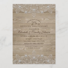Invitation 25e Anniversaire de Mariage Bois Rustique Dentelle