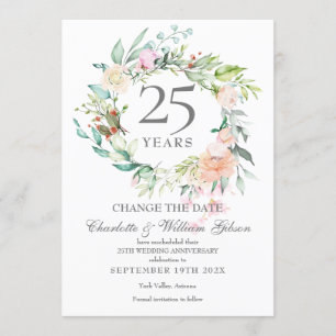 Invitation 25e Anniversaire de Mariage Changez la Date Roses 