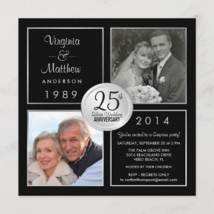 Invitation 25e anniversaire de Mariage d'argent Surprise Part