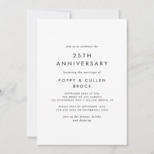 Invitation 25e anniversaire de mariage de typographie chic
