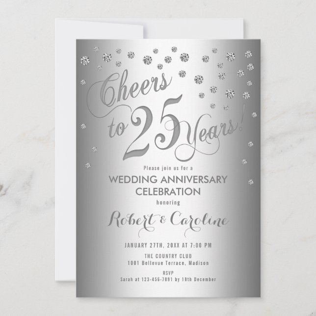 Invitation 25e anniversaire de mariage - Élégant argent blanc (Devant)